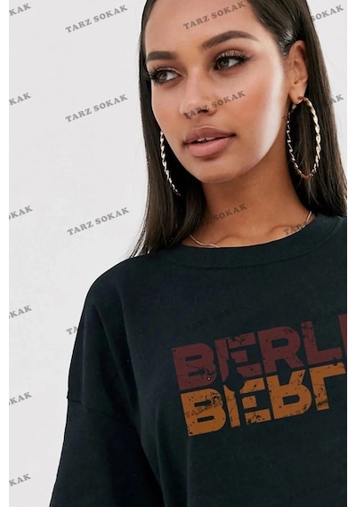 Startmore Unisex Kadın/erkek Berlin Renkli Özel Baskılı Oversize Penye Siyah