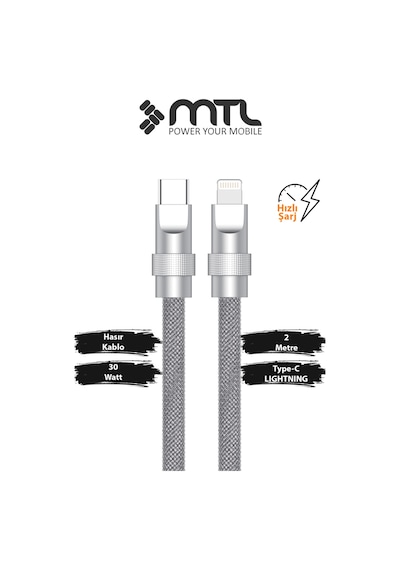 30w Pd Hızlı Şarj Destekli Type-c To Lightning Spiral Sarmal Metal Başlıklı Kablo 2 Metre Mt2462