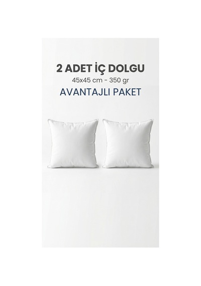 Puffyform Premium 2 Li Boncuk Silikon Kırlent İç Yastığı 45x45 Cm 350 Gr Dolgun Çökme Yapmaz Yıkanabilir Beyaz