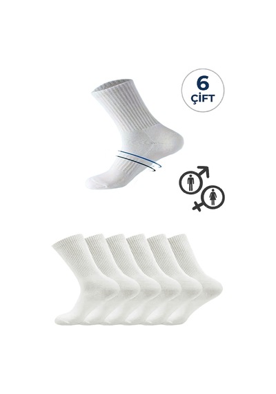 Ozzy Socks 6 Çift Logosuz Beyaz Dikişsiz Pamuklu Tenis Unisex Soket Çorap Beyaz