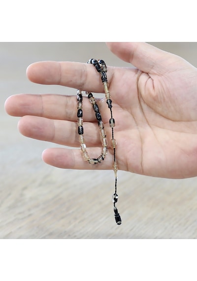 Tesbihname Ateş Kehribar Tesbih - Sistemli - Mini Boy - Siyah Beyaz - Kapsül Kesim Çok Renkli