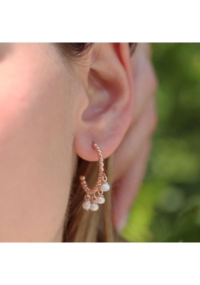 Dorika Model Rose Gold Kaplama İnci Gümüş Küpe Gümüş