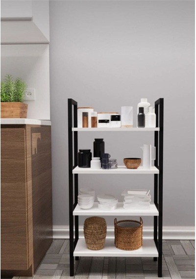 Dört Rafli Çok Amaçli Rafli Ünite Siyah Profil Beyaz Sunta 50x23x100 Cm Mtl016 Siyah-beyaz