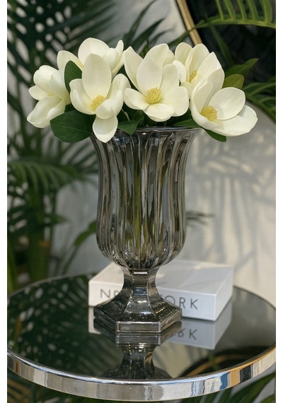 Elta Collection Lüks Füme & Gold Cam Dekoratif Vazo Modern Masa Üstü Ev Aksesuarı Füme