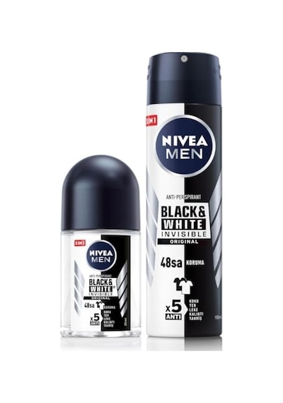 Men Erkek Sprey Deodorant Black&amp White 150ml Ve Mini Roll-on Black&amp White 25ml, 48 Saat Koruma