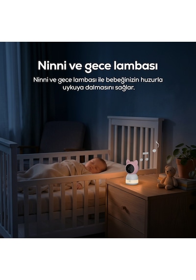 Xenon Smart Bebek Kamerası 3MP 5" Lcd Monitör - Mobil Kontrol - Ninni - Hareket Algılama, Gece Görüş Pembe-x7202 - Pembe