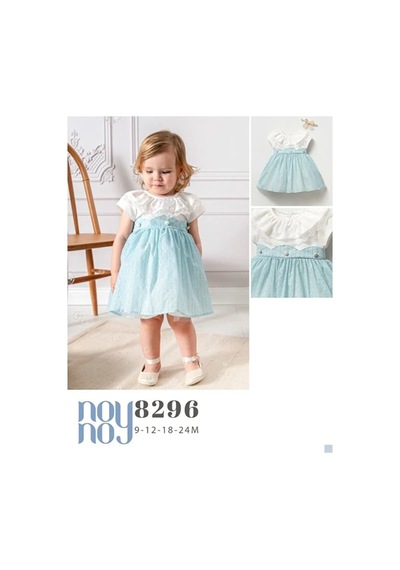 Noy Noy Kız Bebek Abiyeelbise Bandanalı 8289 8296 Mavi Mavi