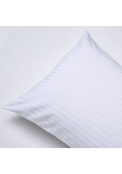 Beyaz Pamuk Saten Çizgili Yastık Kılıfı 50x70 Cm 83 Tel 1 Cm Şeritli Otel Tipi Yumuşak Nefes Alan Pamuklu Saten Yastık Kılıfı 2'li Set