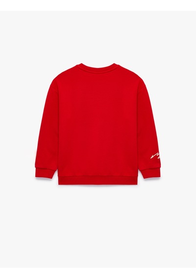 Koton Üç İplik Bisiklet Yaka Uzun Kollu Baskılı Sweatshirt Kırmızı 7wkb10332tk