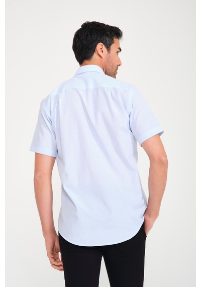 Klasik Kısa Kol Keten Cotton Garneli Hediye Kutulu Erkek Gömlek Fs-000748 - Açık Mavi-1677 Açik Mavi