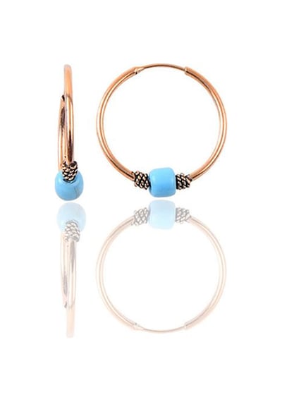Gümüş Rose 12 Mm Mini Turkuaz Taşlı Halka Küpe