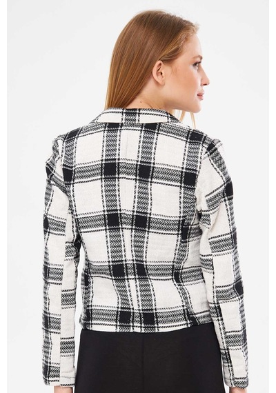 Armonika Kadın Ekru Kruvaze Yaka Tüvit Crop Ceket Arm-24k001014