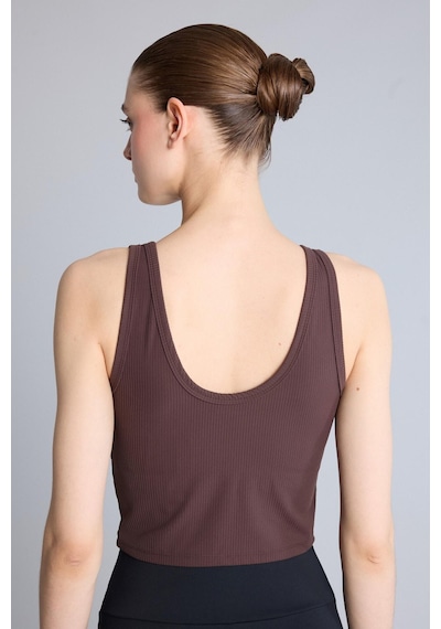 Defacto Esnek Kumaş Crop Top Düğmeli Yaka Sporcu Kahverengi Atlet H1218ax26hsbn130 Kahve-bn130