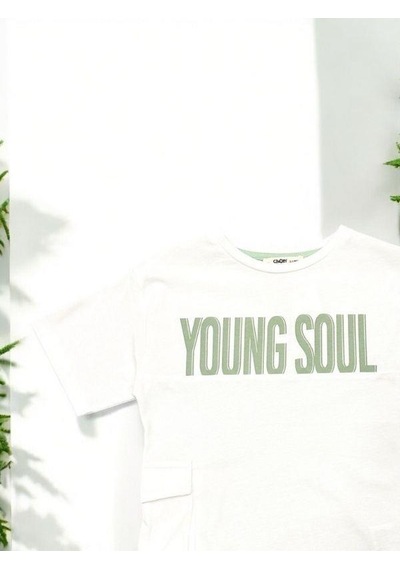Çikoby Erkek Çocuk Pamuklu Young Yazılı Tshirt-14551 Beyaz
