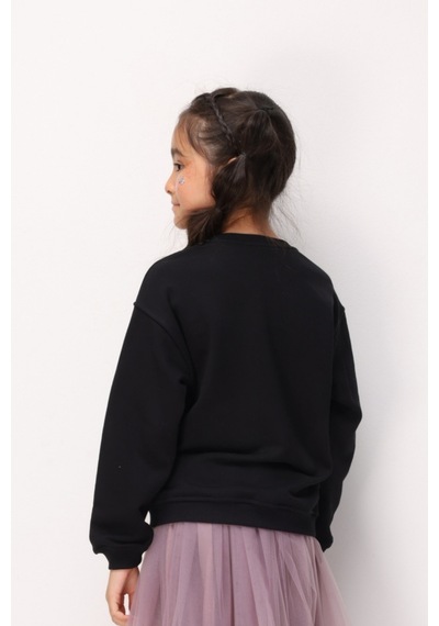 Le Mabelle Siyah Pullu Yıldız Nakışlı Kız Çocuk Sweatshirt - Dina Siyah