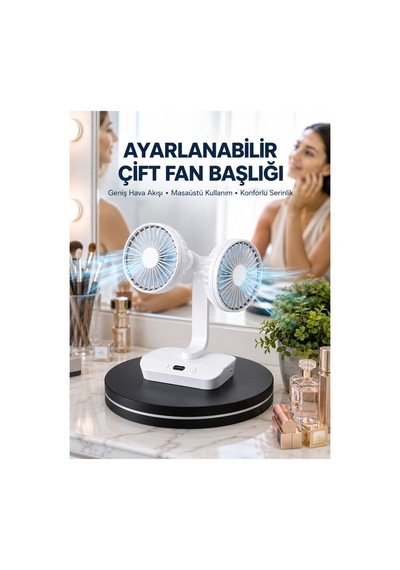 Ayarlanabilir Hızlı Çift Başlıklı Masaüstü Fan Gece Lambalı Serinici
