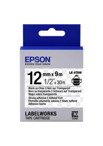 Epson Lk-4tbw Güçlü Yapışkanlı Şeffaf Üzeri Siyah 12mm 9metre Etiket Kdo Diğer