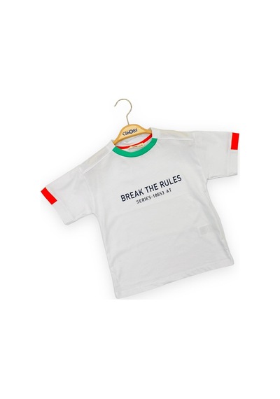 Çikoby Erkek Çocuk Pamuklu Break The Rules Yazılı Tshirt-11676-beyaz Beyaz