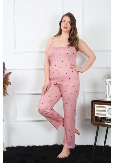 Akbeniz Kadın Büyük Beden Somon İp Askılı Pijama Takım 202196 Somon