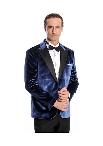 Wessi Kadife Slim Fit Mavi Erkek Smokin Ceket Mavi