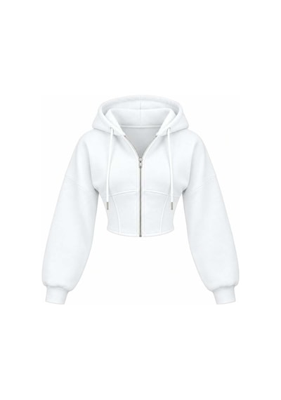 Evoa Kadın Beyaz Oversize Kol Kapüşonlu Crop Hırka