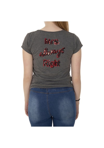 Toontoy Kids Toontoy Kız Çocuk T-shirt Kalp Nakışlı Antrasit