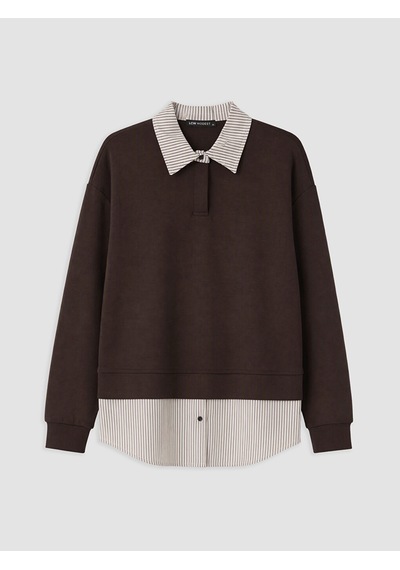 Lcw Modest Kahverengi Gömlek Yaka Kadın Sweatshirt Tunik