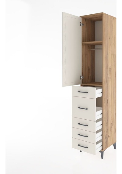Hyperion Dolap 2 Raflı 5 Çekmeceli Tek Askılı 44x44x221 Çam-a... Çam