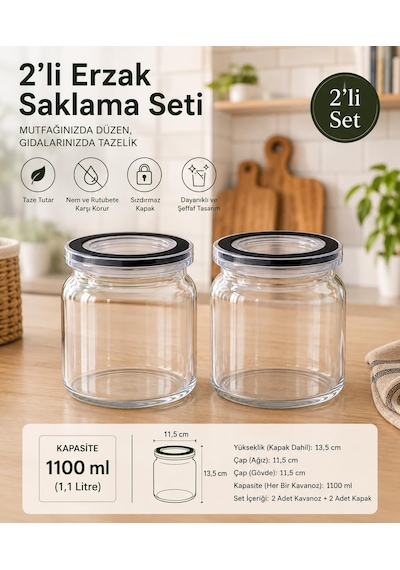 Tr 2'li Erzak Saklama Kabı Seti, Şeffaf Mutfak Kavanozu, Hava Geçirmez Kapaklı Bakliyat Ve Kuru Gıda Saklama Kabı, Diğer
