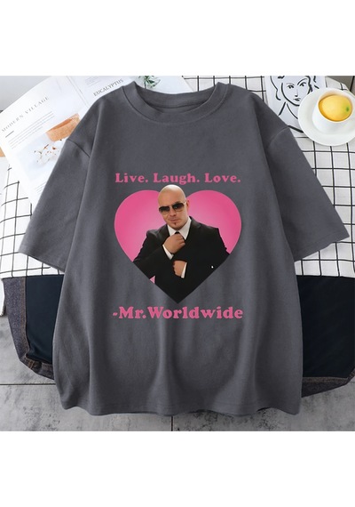 Flood Of Style Canlı Gülmek Aşk Sayın Dünya Çapında Pitbull Grafik T Shirt Moda Hip Hop Kısa Kollu Tişört Un Gri