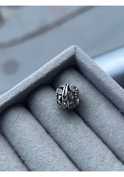 Kafes İşi Yaprak Desen Charm Asafaccessory Gümüş
