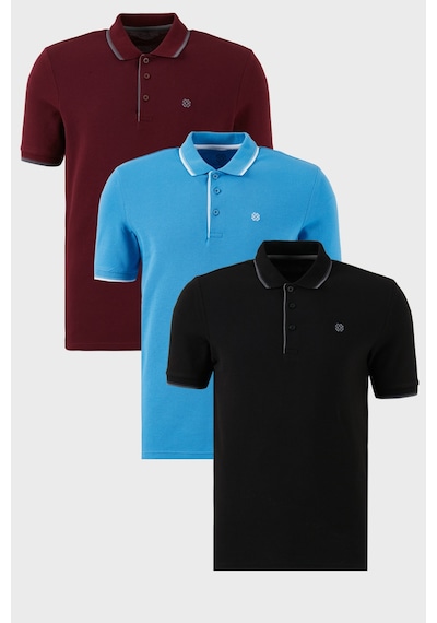 Buratti Pamuklu Slim Fit Şerit Detaylı Düğmeli Polo Yaka 3'Lü Paket Erkek T Shirt 5902118S3 Siyah-Vişne-Koyu Mavi