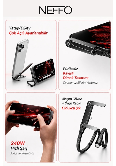 240w Ultra Hızlı Type-c Şarj Data Kablosu Katlanabilir Standlı Ergonomik Tasarım 1.5m Örgülü 1.5 M