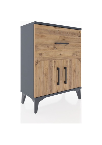 Arges Komodin 3 Raflı Tek Çekmeceli 2 Kapaklı 60x30x80 Antras... Antrasit