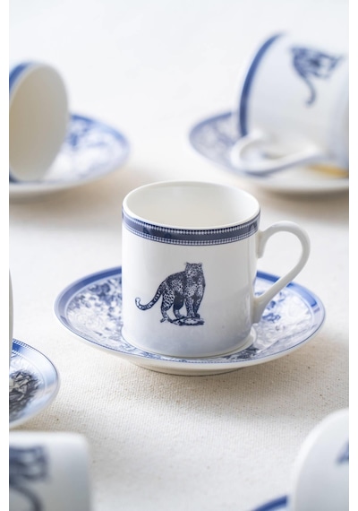 Acar Home Pars 6 Kişilik Kahve Fincanı Takımı - 90 Ml Beyaz - Lacivert