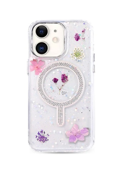 İphone 11 Uyumlu Flower Magsafeli Yeni Tasarım Kılıf - Mor