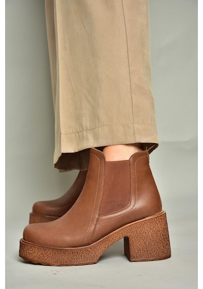 Fox Shoes T996220009 Taba Kalın Topuklu Kadın Bot Taba