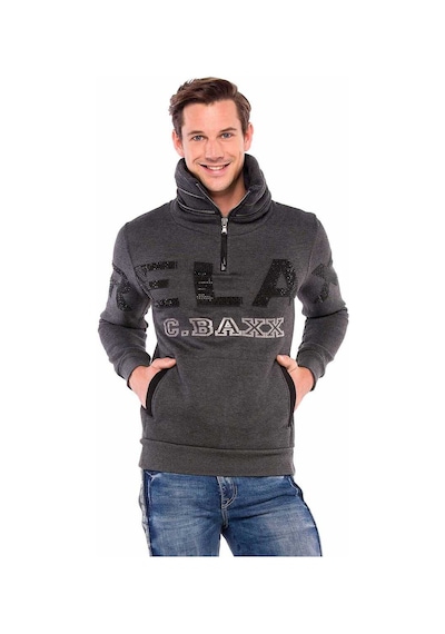 Cipo & Baxx Cl385 Taşlı Relax Fit Dik Fermuar Yaka Kalın Sweatshirt 001