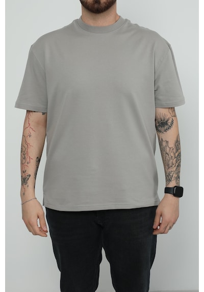 Hscstore Erkek Bisiklet Yakalı Kül Rengi Tişört - 8417-kül Gri