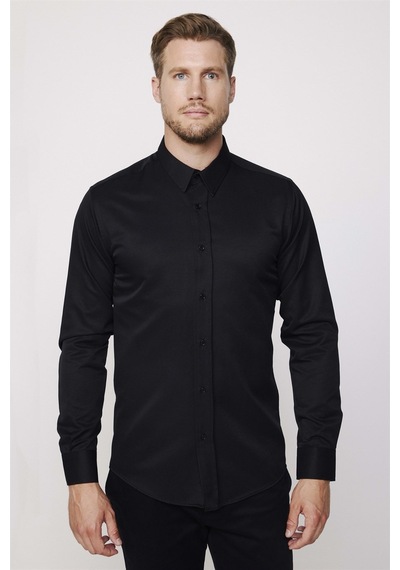 Tudors Modern Slim Fit Pamuklu Kolay Ütü Armürlü Erkek Siyah Gömlek-23994-siyah Siyah Tudors Modern Slim Fit Pamuklu Kolay Ütü Armürlü Erkek Siyah Gömlek-23994-siyah Siyah
