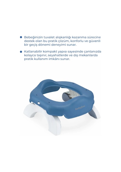 Babyjem 2 İn 1 Portatif Katlanabilir Seyahat Lazımlığı Klozet Adaptörü İndigo Mavi + 5 Hediye Poşet