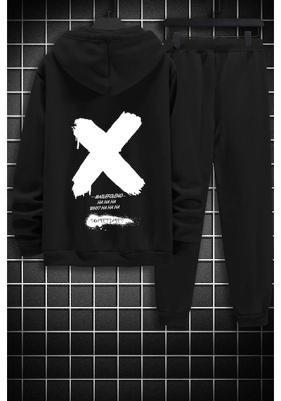 Uyguntarz Unisex Sometimes X Baskılı Eşofman Takımı Siyah