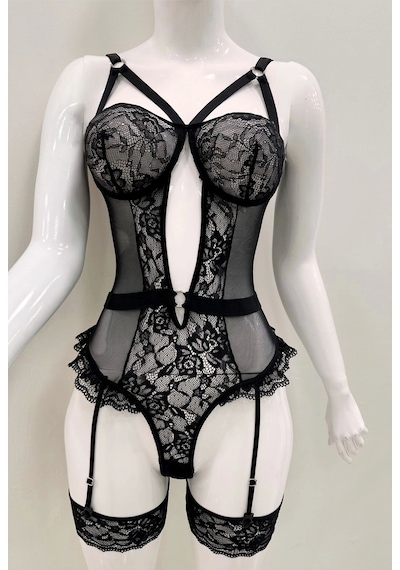 Afrodit Siyah Sexy Jartiyer Takım -1050 Siyah