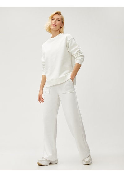 Koton Basic Sweatshirt Bisiklet Yaka Pamuklu Beyaz 3sak10195ek Beyaz