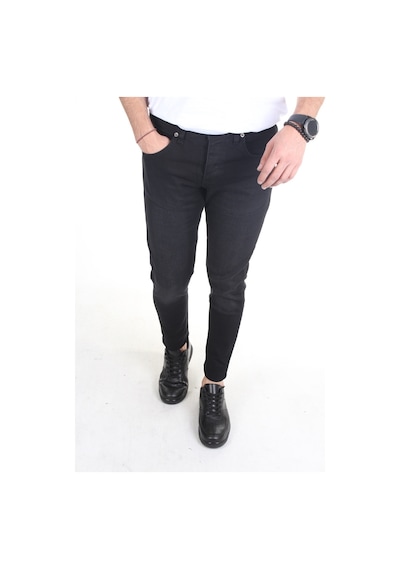 Erkek Füme Düz Slim-fit Likralı Dar Paça Kot Pantolon Füme