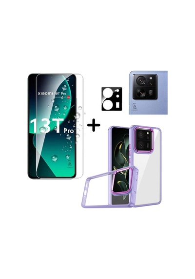 Xiaomi Mi 13t Pro Uyumlu Pastel Renk Telefon Kılıfı Temperli Cam Ekran Ve Kamera Koruyucu