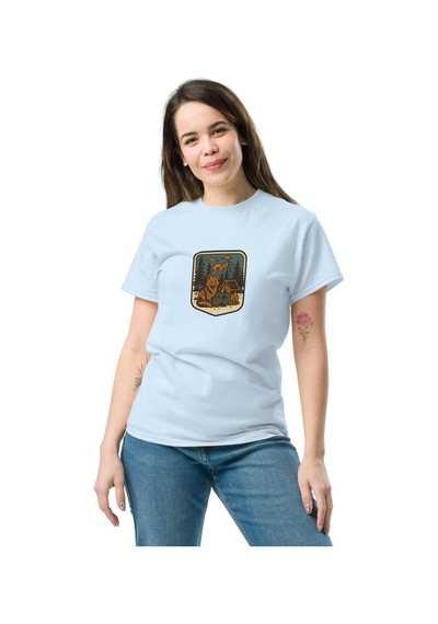 Wildstyle Tilki Renkli Vintage Yaban Hayat Doğa Orman Rozet Baskılı Unisex Bisiklet Yaka Pamuklu Tişört Bebe Mavi