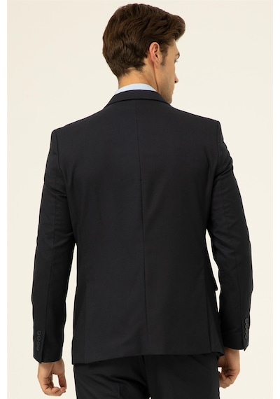 Süvari Lacivert Slim Fit Düz Sivri Yaka 6 Drop Klasik Takım Elbise