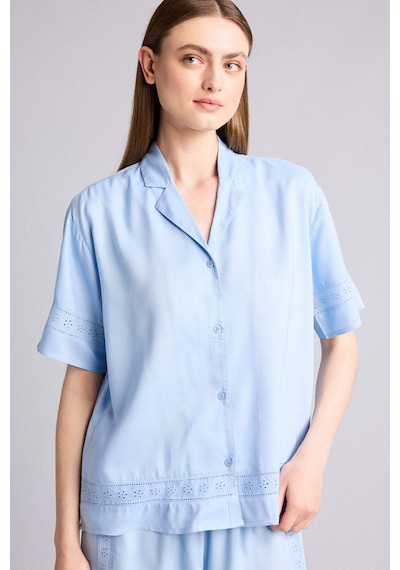 Defacto Regular Fıt Pijama Yaka Dokuma Pijama Üst G8217ax26smbe745 Mavi-be745