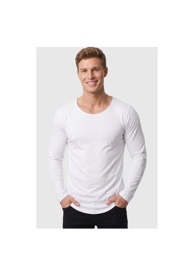 Deepsea Erkek Beyaz %95 Pamuk Slim Fit Kesik Açık Yaka Likralı Penye Sweatshirt Oval Kesim 2602299